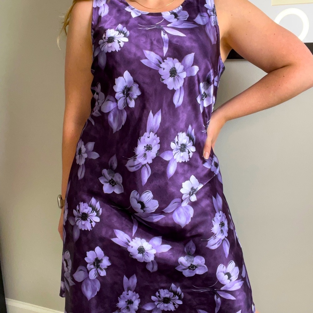 Vintage purple floral satin dress